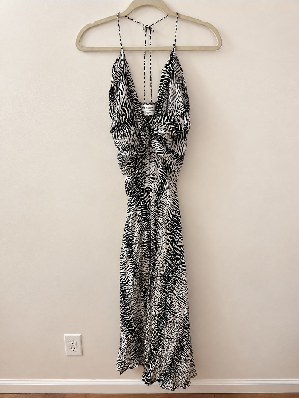 Zebra-Print Backless Slip Dress